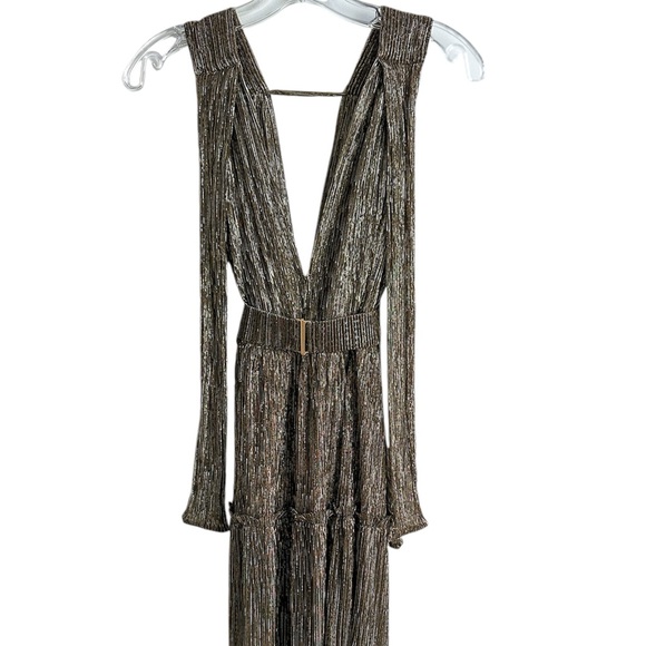 NWOT Sabina Musáyev Helena Gold Metallic Tiered Maxi Dress Removable Belt XS - Picture 10 of 14